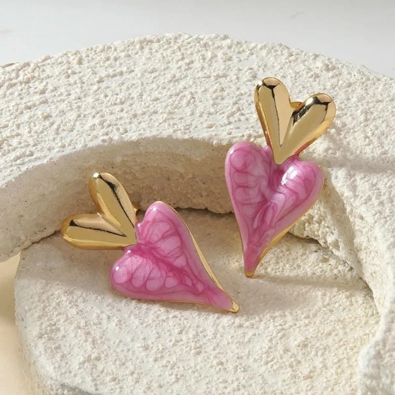Orecchini a Goccia d'Amore di Tendenza, Femminili e Versatili, in Acciaio Inossidabile, Orecchini a Perno con Doppio Amore, Lusso Leggero, Orecchini di Alta Gamma