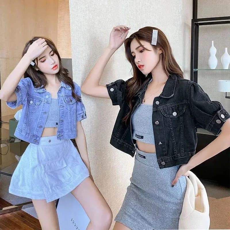 Lucyever giacca di jeans corta donna 2023 estate coreana manica corta capispalla moda femminile bottoni colletto rovesciato cappotto di jeans