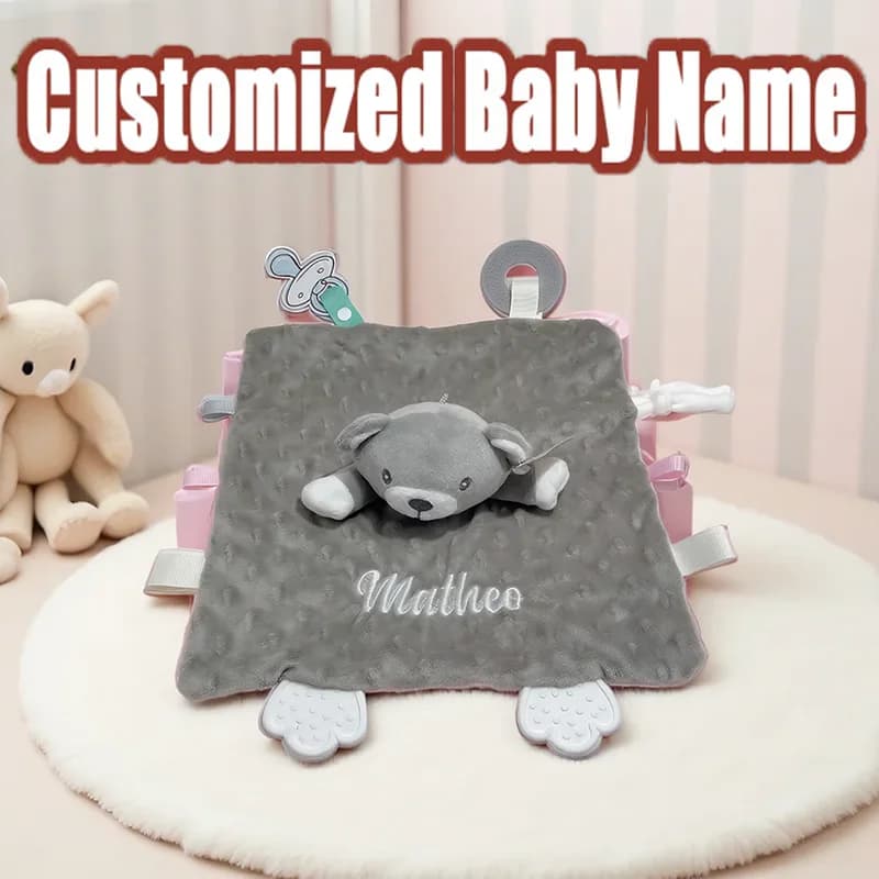Copertina di Sicurezza Personalizzata per Neonati con Massaggiagengive in Silicone, Regalo Personalizzato con Nome per Baby Shower