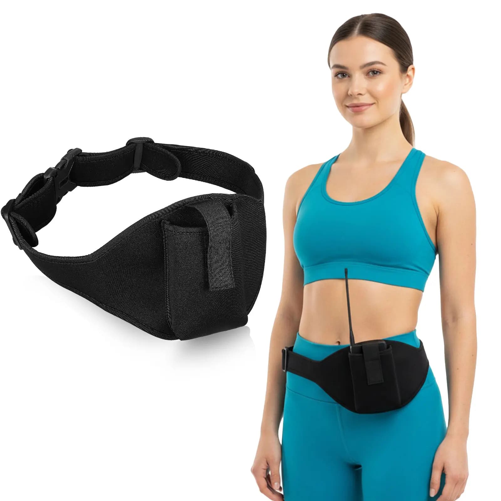 Cintura Fitness Regolabile in Neoprene con Tasca per Microfono, Marsupio Porta Microfono per Corsa, Borsa Portaoggetti per Microfono