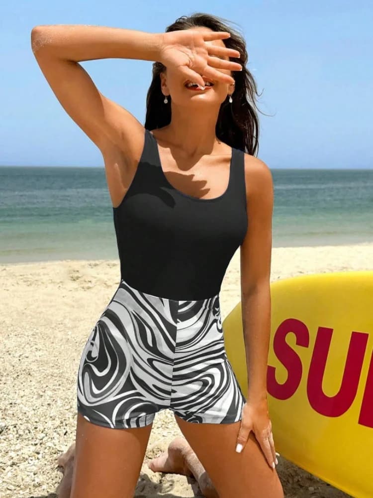 One Piece Swimsuit Women 2026 New Solid Print Sling Sexy Bodysuit Swimwear Monokini Summer Shorts Beachwear Bathing Suit Female