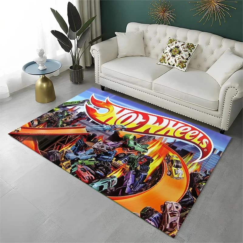 Cartoon H-Hot Wheels Racing Car Carpet Rug for Playroom Bedroom Living Room Sofa Home Decor,kid Area Rug Non-slip Floor Mat