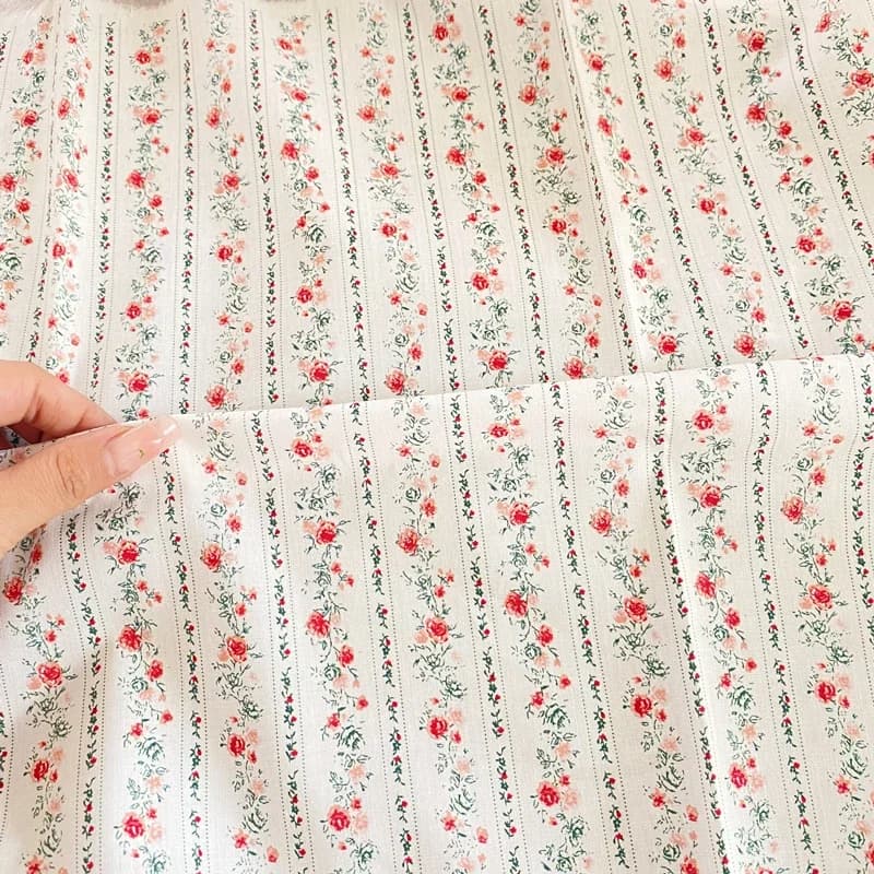 145x50 cm Tessuto di puro cotone Stelo di fiori a strisce Tessuto fresco del fumetto Fatto a mano Abbigliamento fai da te Gonna Camicia Panno da cucire