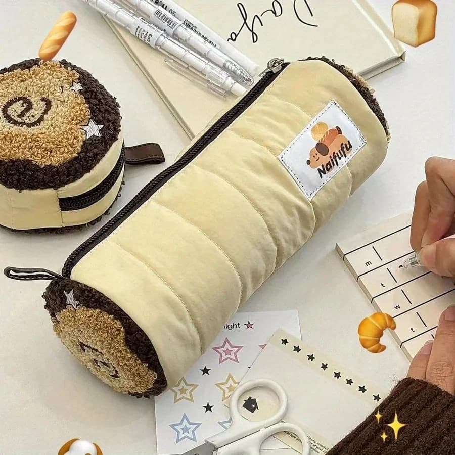 Borsa per matite per cuccioli di pane tostato Custodia per cancelleria carina Portapenne di grande capacità Organizzatore per pennelli cosmetici Portapenne per ufficio Regalo per bambini