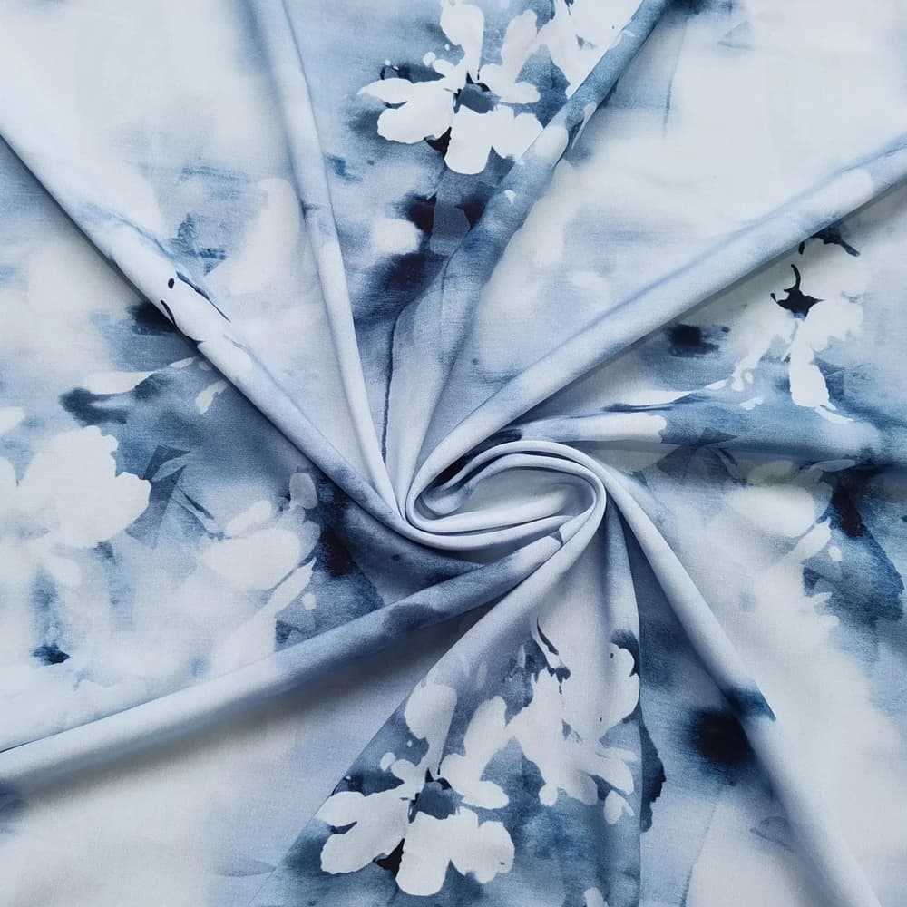Tessuto in rayon viscosa con stampa floreale da 50 cm * 140 cm Tessuto morbido leggero blu grigio per abiti estivi, lenzuolo, trapuntatura patchwork