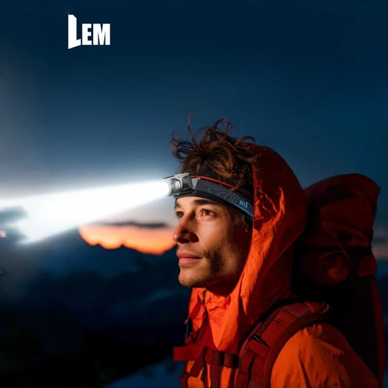 Lampada Frontale Portatile LEM per Esterni, Regolabile, Impermeabile, con Sensore di Induzione, Lunga Durata della Batteria, per Pesca, Escursionismo e Viaggi