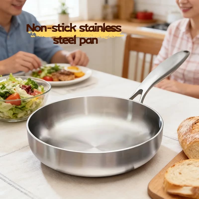304 stainless steel pan, non-stick pan for steaks, uncoated kitchen pan for gas stove and induction hob