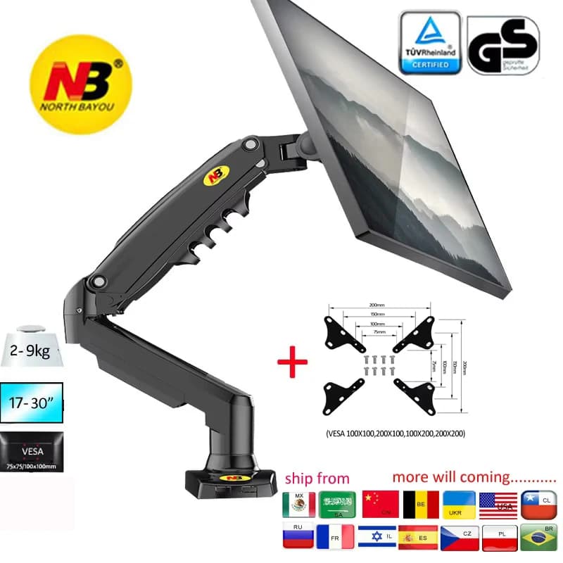 NUOVO NB F80 17-30 "supporto per monitor LCD LED da tavolo braccio molla a gas movimento completo 2-9 kg cavo USB3 a doppio braccio (opzione)