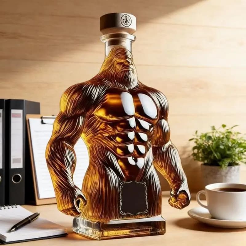 Decanter per Whisky a Forma di Gorilla in Vetro Trasparente, Articolo Decorativo per Bar, Vetrinetta, Soggiorno e Studio