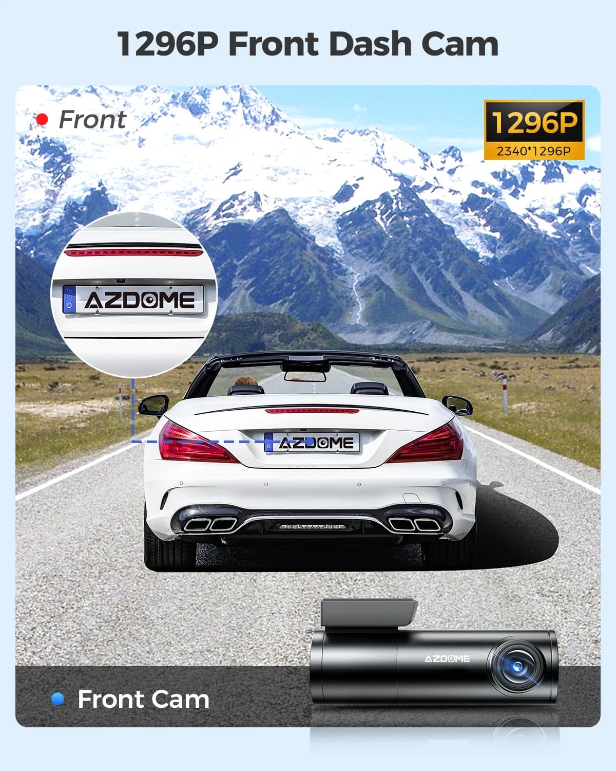 AZDOME M300-335R Dash Cam 1296P WiFi for car DVR Voice control 150 ° 24-hour parking monitor with G sensor for night vision with wide hidden camera