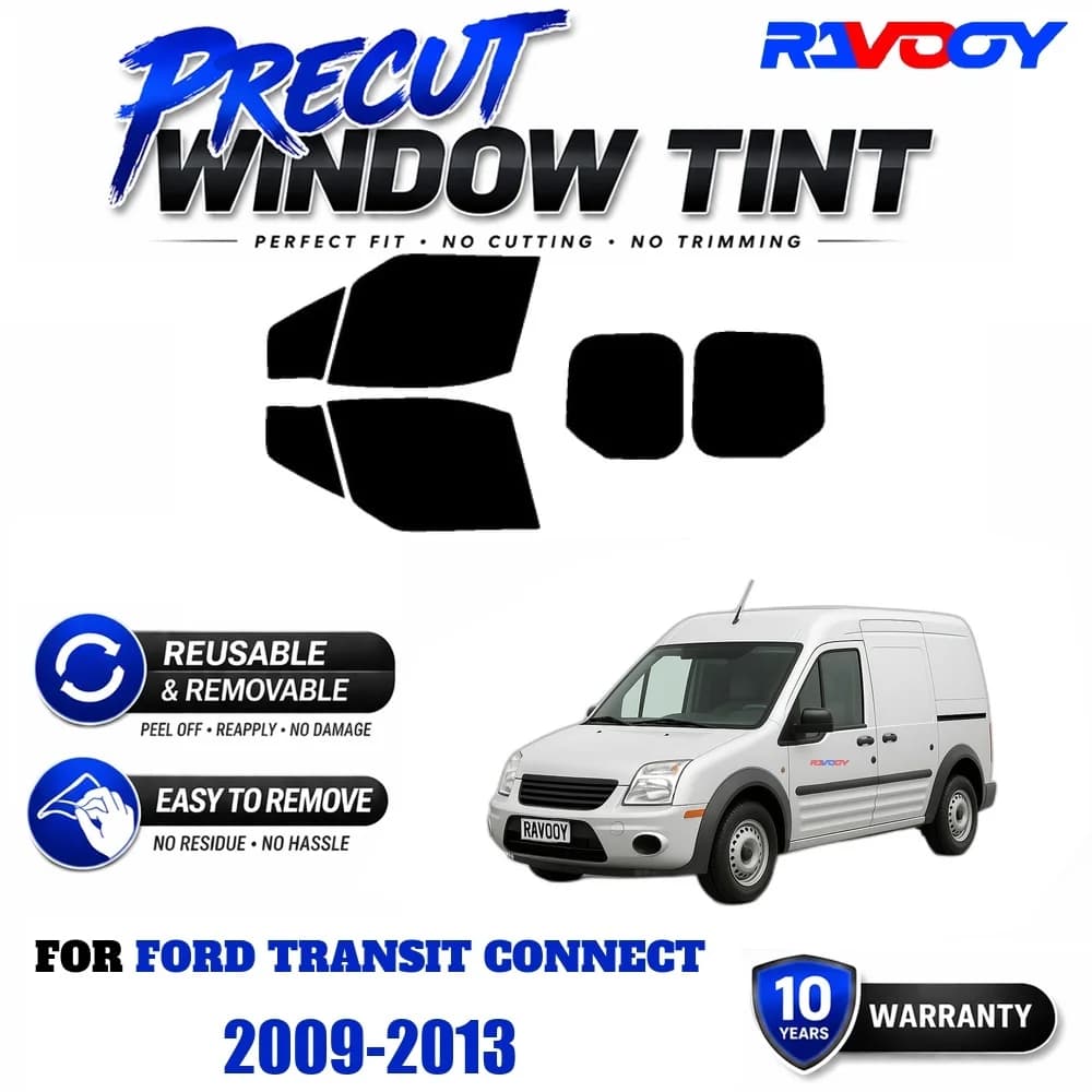 RAVOOY Precut Window Tint, Reusable Removable EPU Film, Custom Fit for Ford Transit Connect 2009-2013, UV Heat Protection