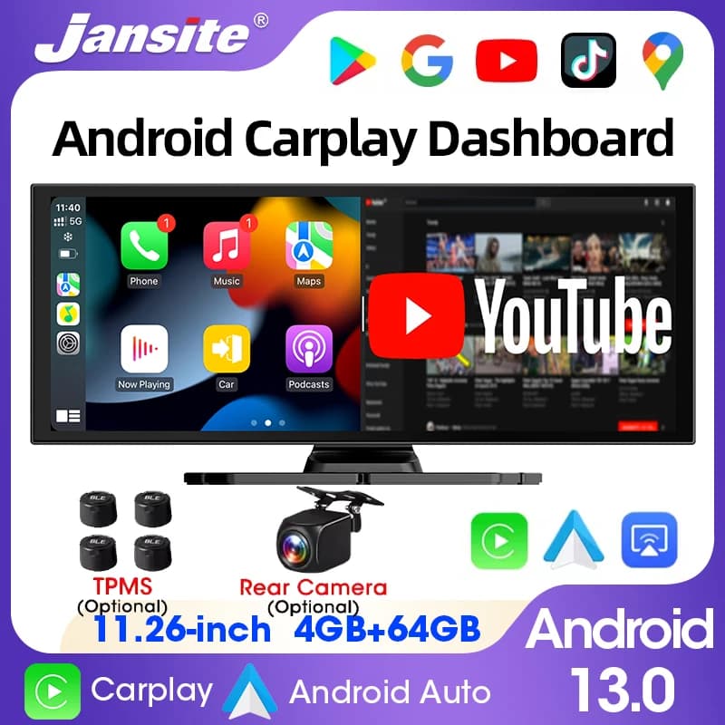 Jansite 11.26" Android 13 4G+64G Car Multimedia Player Carplay Android Auto 5G WIFI Airplay Monitor Support Youtube Netflix TPMS