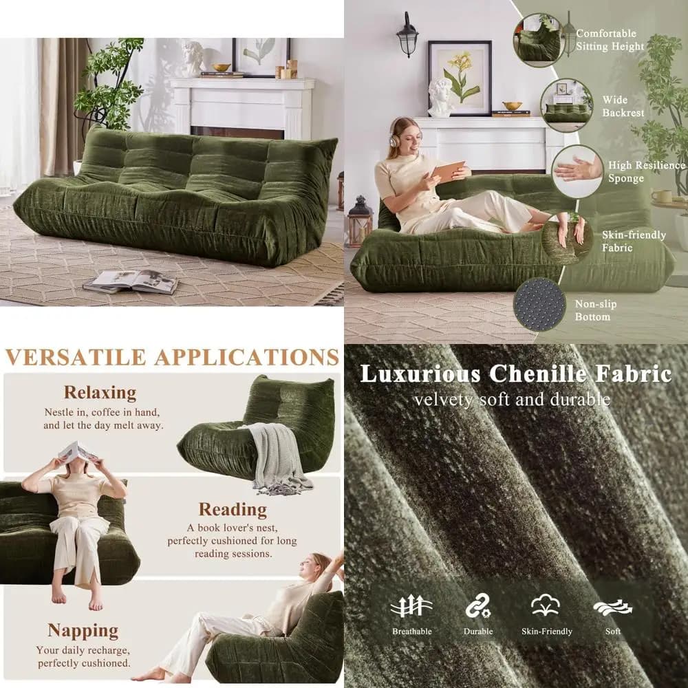 Divano a sacco in memory foam per 3 persone per adulti - Grande sedia da gioco a bordo di fuoco dal design confortevole
