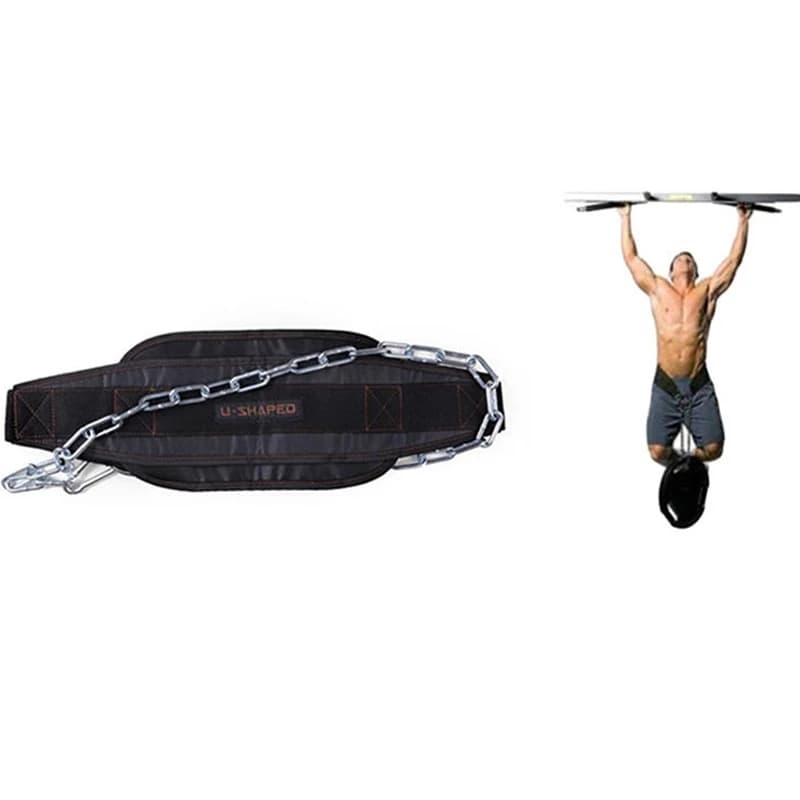 Black thickened fitness weight belt with chain dive belt to lift gym belts for bodybuilding with kettlebell barbell