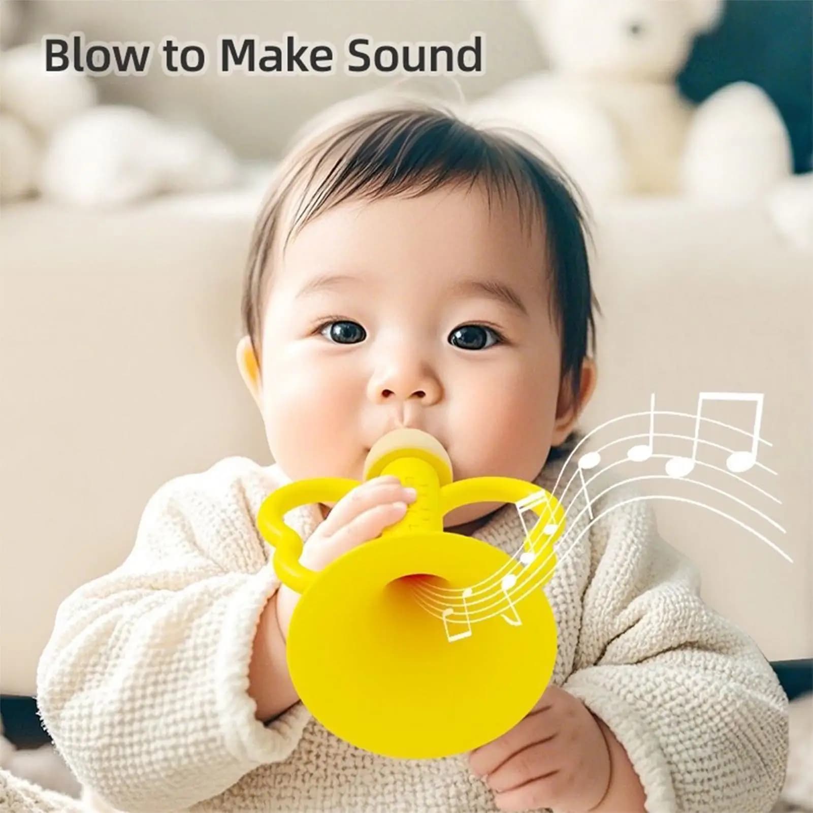 Massaggiagengive in silicone per bambini Elastico morbido Apprendimento musicale Forma di fischio Massaggiagengive per bambini Giocattolo da masticare per doccia Soggiorno Passeggino della buonanotte