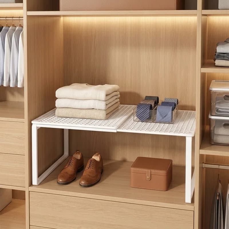 Stackable Telescopic Closet Shelf, Adjustable Wardrobe Divider Organizer, Expandable Cabinet Storage Rack for Clothes Shoes