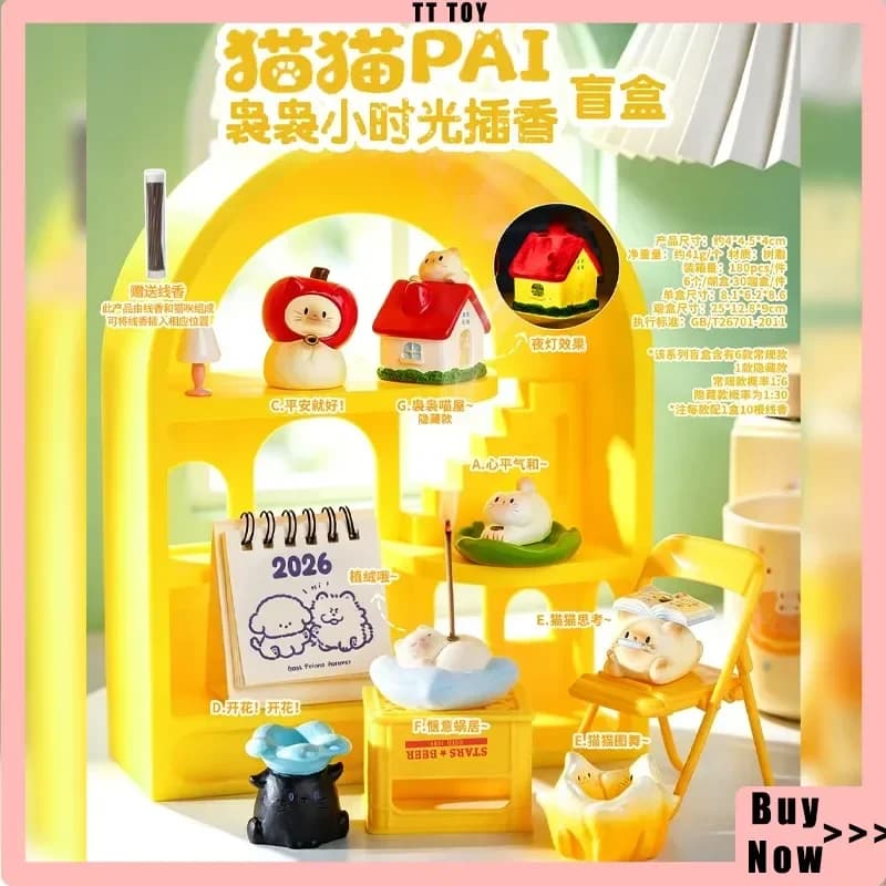 2026 New Cat PAI Blind Box Cute Resin Kitten Figurine Mini Incense Stick Stand Desktop Ornament Home Decor Gift