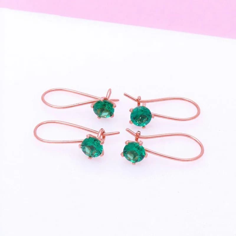 Orecchini da donna con gemme verdi singole intarsiate in oro rosa 585 nuovi in semplici orecchini in oro rosa 14 carati placcati adatti per gioielli quotidiani