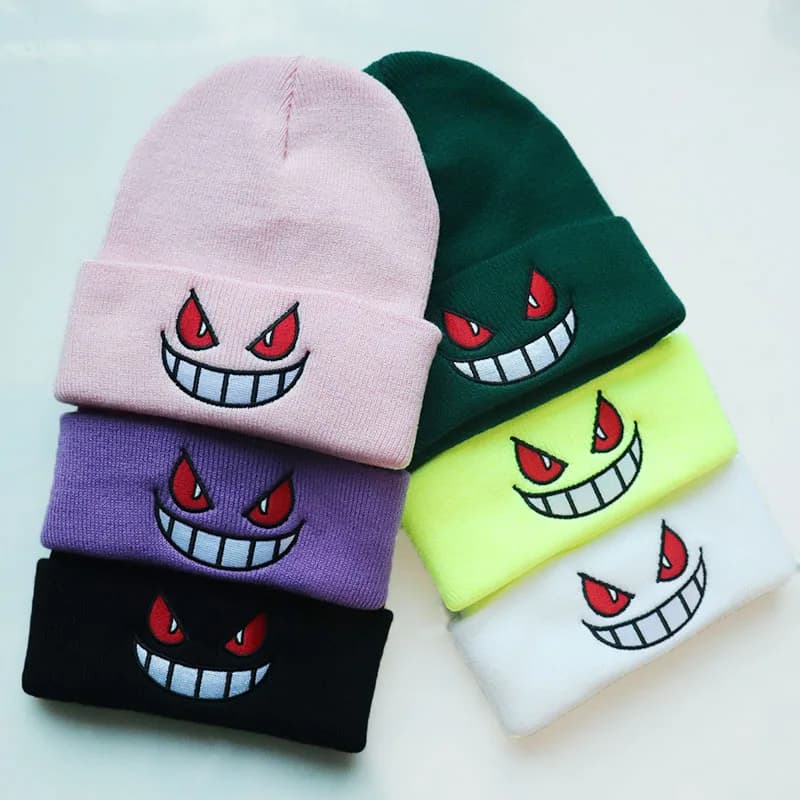 Pokemon Gengar Embroidery Knitted cap Men's cap Women's students Autumn Winter Hot cold-proof wool cap Skullies Gift hat