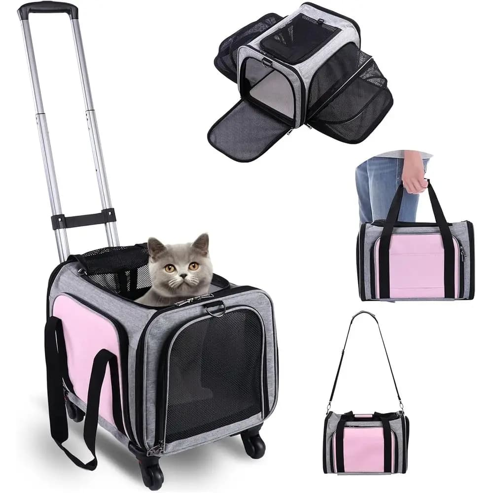 Trasportino per animali domestici Approvato dalla compagnia aerea su ruote - Trasportino morbido per gatti espandibile su due lati per cuccioli e gatti inferiori a 26 libbre, Trasportino per gatti con ruote
