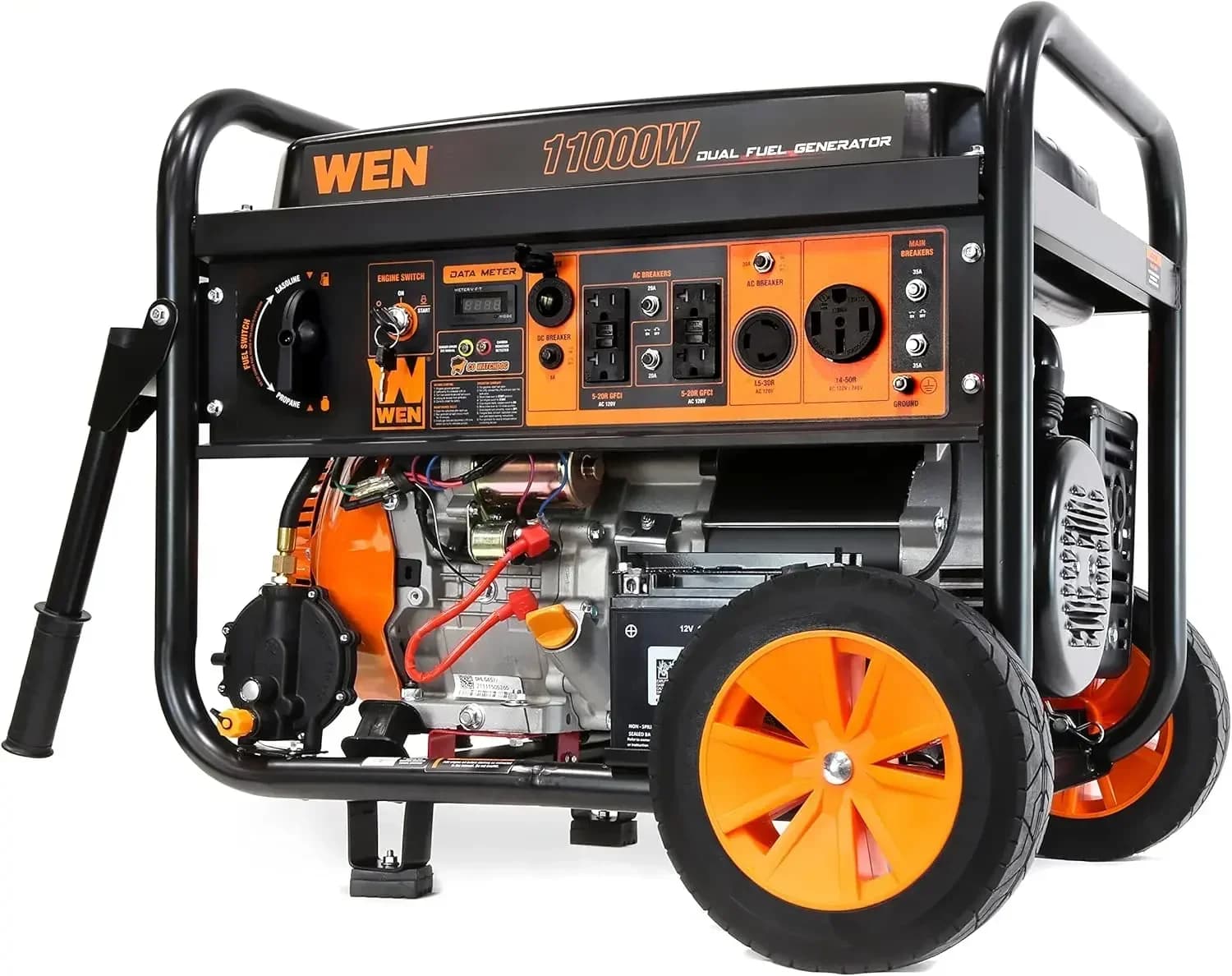 Generatore Portatile Elettrico DF1100X da 11000 Watt con Kit Ruote e Sensore di Spegnimento CO, Nero