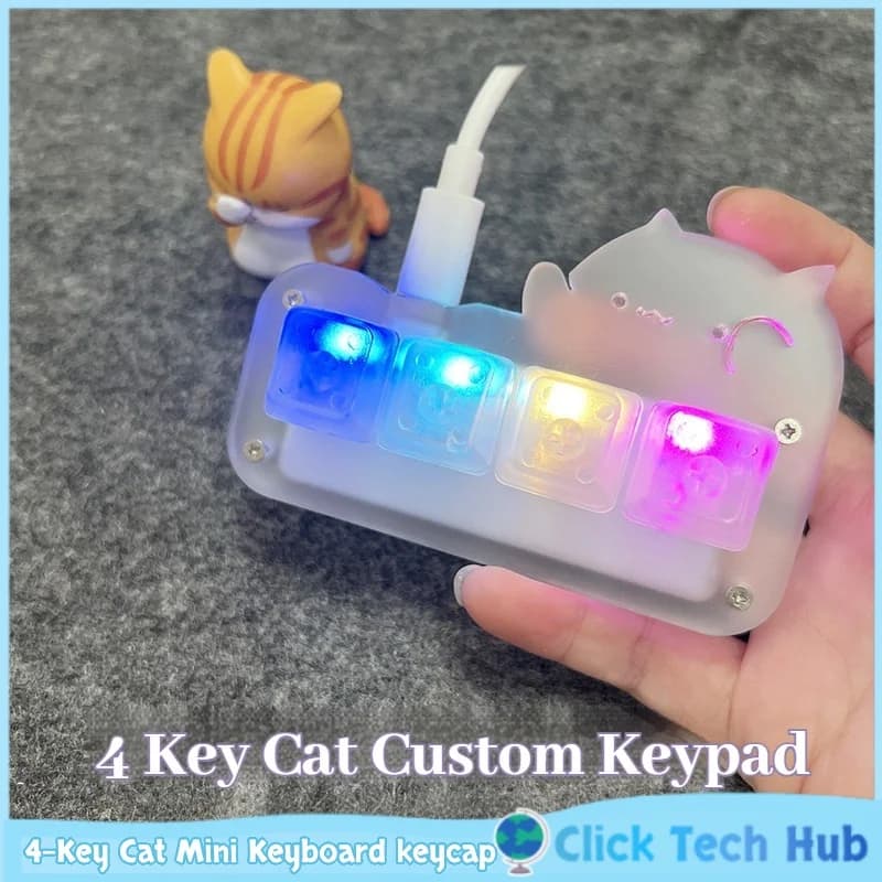 4-Key Cat Mini Keyboard With Wired Custom Macro Recording Crystal Switch Rgb White Mechanical Office Gaming Keyboard Keycaps