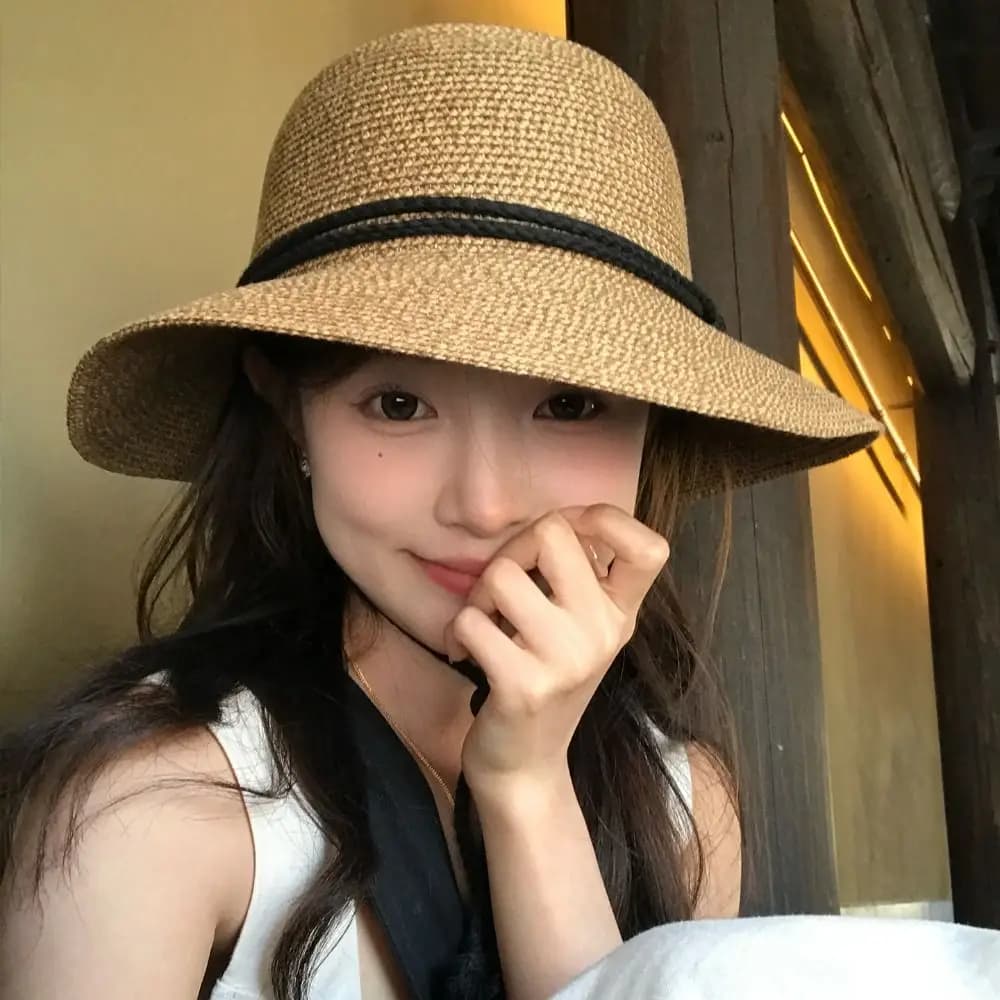 Retro Summer Straw Bucket Hat Wide Brim UV Protection Women's Straw Hat Foldable Sunscreen Visor Cap Outdoor