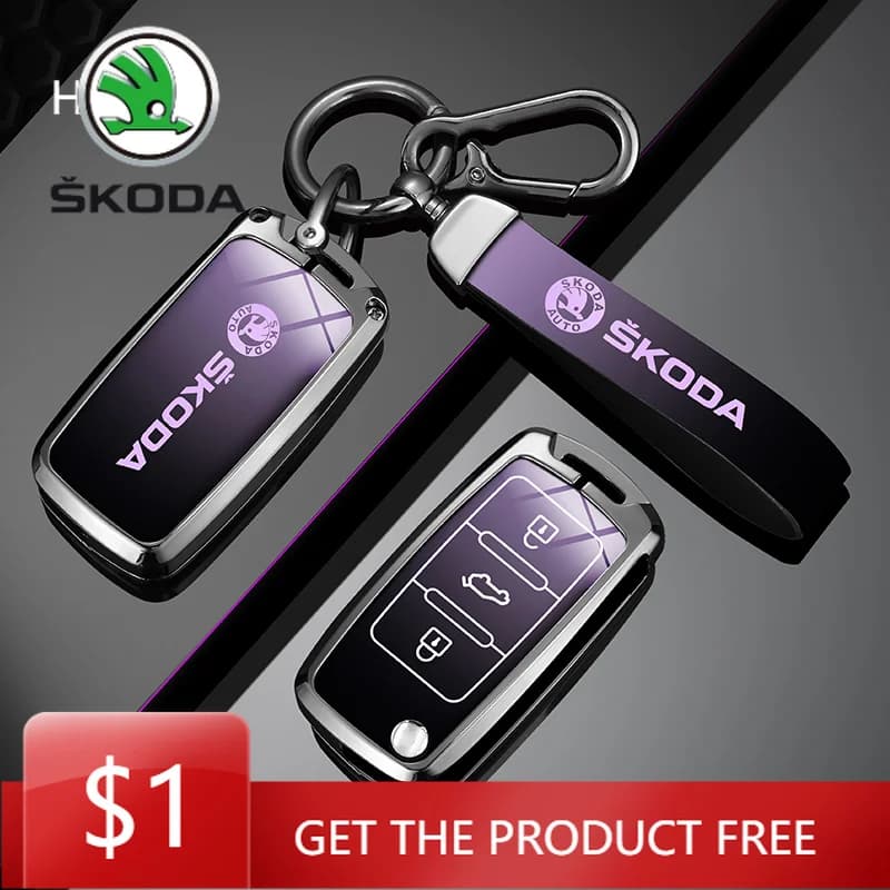 Car Sticker Zinc Alloy Car Flip Remote Key Case Full Cover Holder Shell Bag For Skoda Yeti Superb Rapid Octavia Keychain Accesso