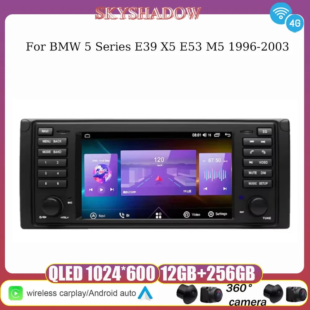 Auto 7 pollici Autoradio Senza Fili Per BMW Serie 5 E39 X5 E53 M5 1996-2003 Auto Lettore Multimediale di Navigazione GPS 2din DVD 5G 4G WIFI