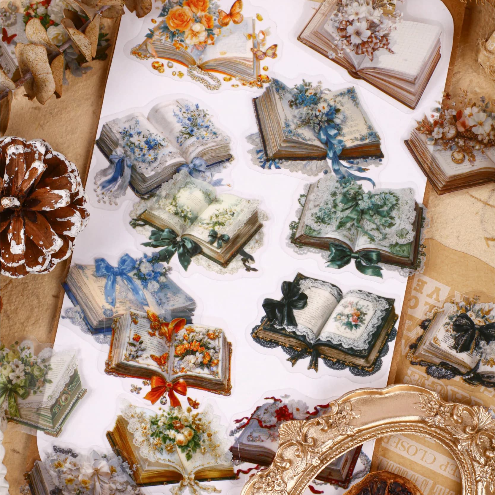 20 Fogli/1 Lotto di Adesivi Kawaii per Scrapbook, Aroma di Libri, per Diari Creativi, Planner Dorati, Decorazioni per Cancelleria