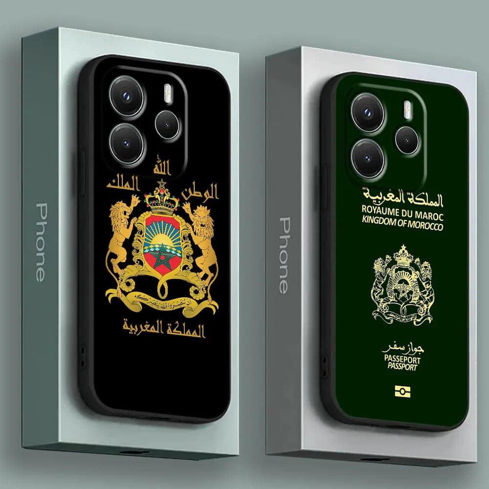 Cover per Xiaomi Redmi 15C 14C 12C 13C 4G Redmi Note 15 14 13 12 11 10 Pro Plus 5G 12S con Bandiera del Marocco e Passaporto Marocchino