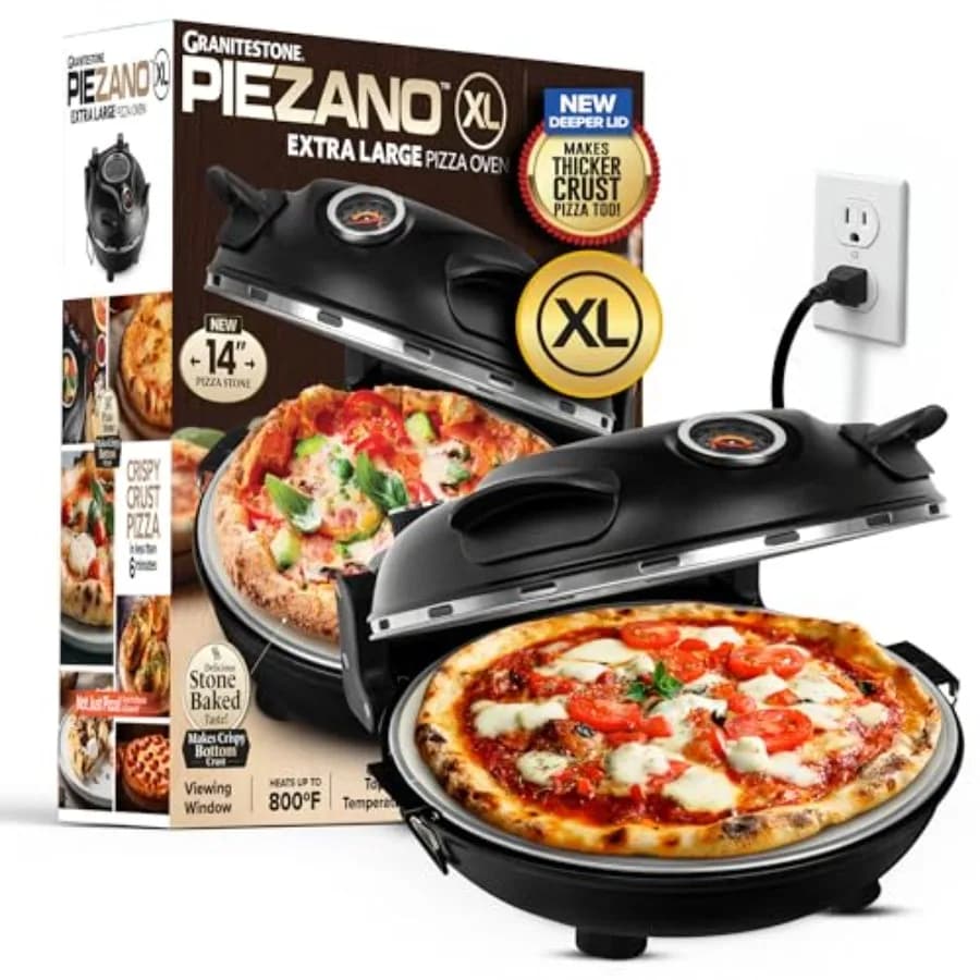 XL 14 Inch Electric Indoor Pizza Oven Heats up to 800˚F - Pizza Maker with Stone for Crispy Crust Pizza Cooks in Under 6 Minute