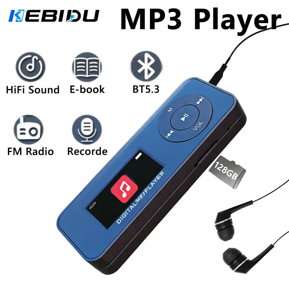 KEBIDU Portable MP3 Player Bluetooth Sports Walkmen Hifi Sound Mini Music Player Speakers Support E-Books Recording FM Radio