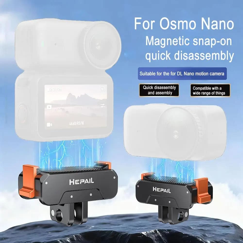 Base Adattatore Magnetica a Sgancio Rapido per DJI Osmo Nano, Base di Montaggio con Due Ganci, Interfaccia a Vite 1/4 per Asta Selfie e Treppiede