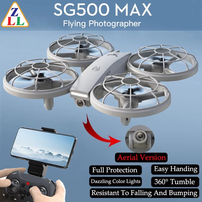 Mini drone SG500 MAX con telecamera HD Protezione completa Luci colorate abbaglianti 360 ° Quadcopter RC versione aerea Tumble per giocattoli per bambini