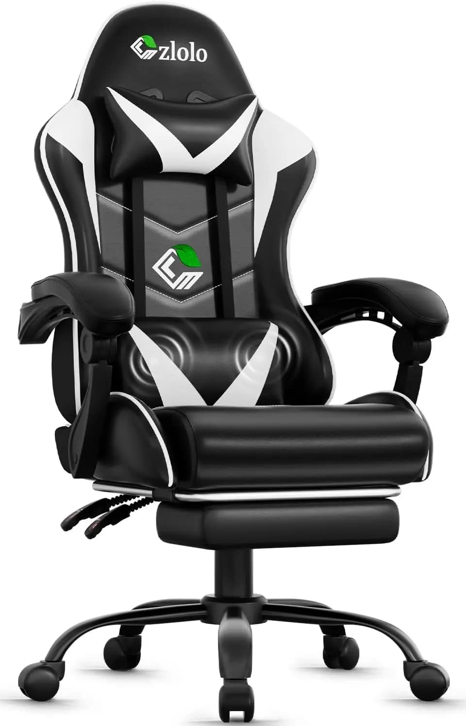 Sedia da Gaming con Poggiapiedi, Stile Racing, Supporto Lombare, Massaggiatore, Sedia per Videogiochi con Gambe in Metallo