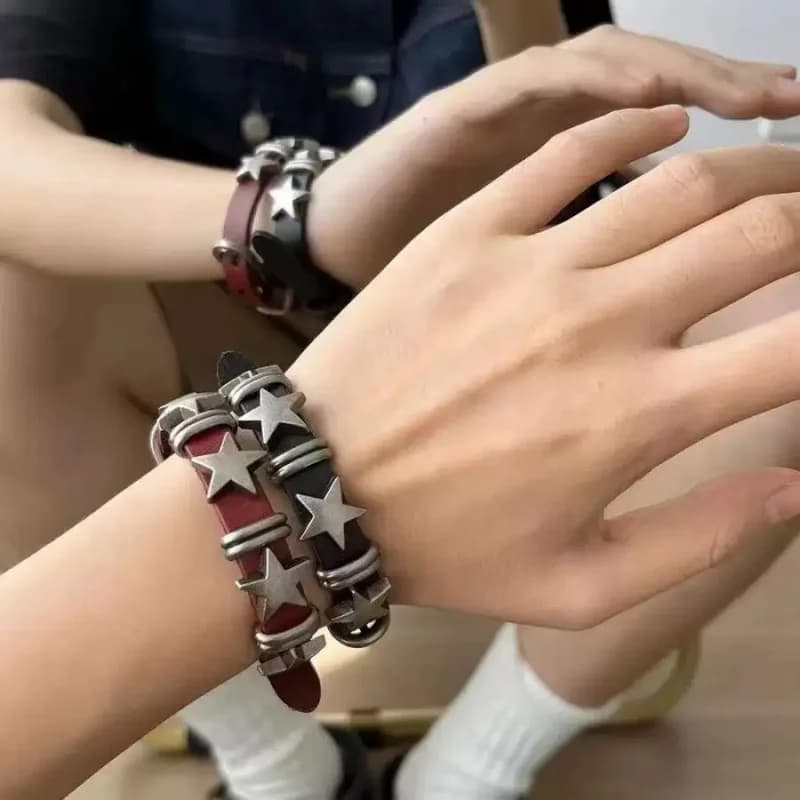 Bracciale regolabile in pelle stile punk, regalo per lui/lei, bracciale con stella personalizzato in stile gotico, bracciale fatto a mano in stile Y2K