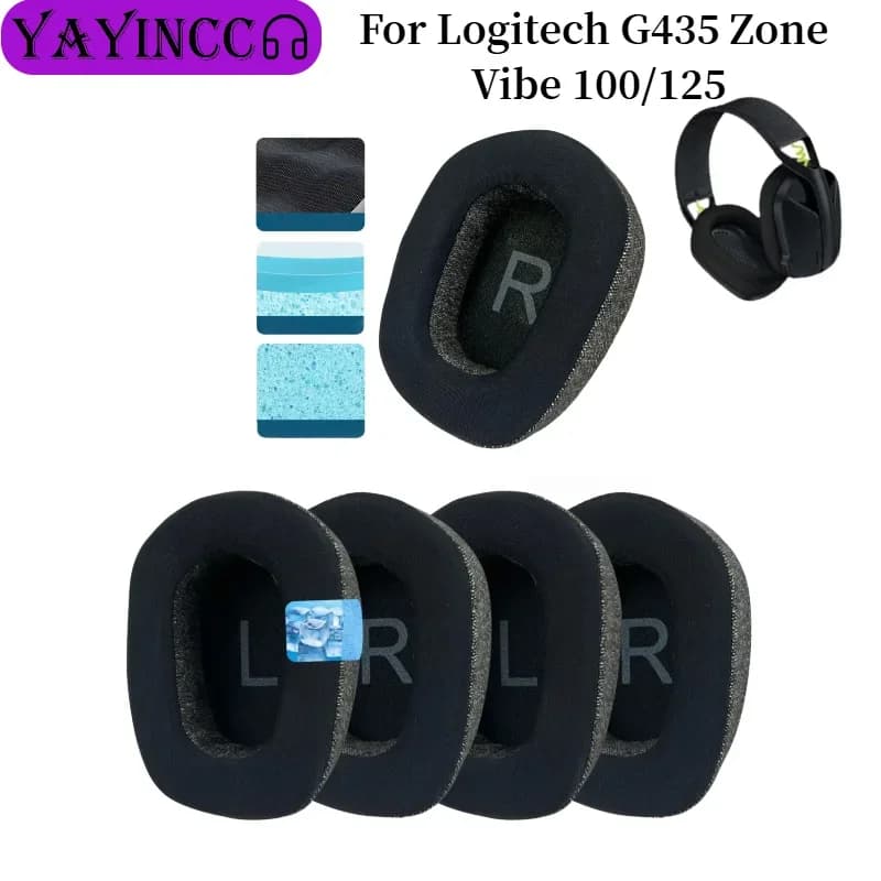 Cuscinetti auricolari per Logitech G435 Zone Vibe 100/125, cuscinetti in spugna morbida, accessori di ricambio per cuffie