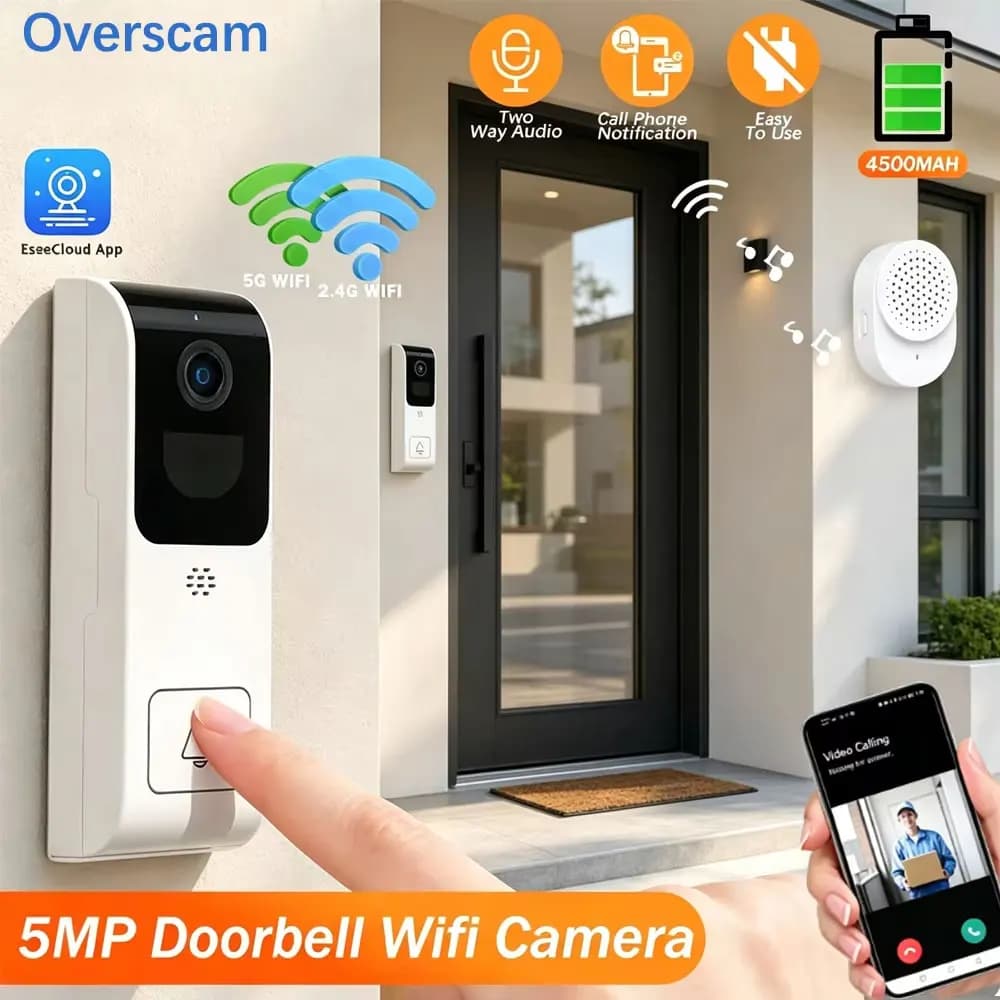 Videocitofono EseeCloud 5MP 5G/2.4G WiFi con Batteria da 4500mAh e Notifiche Telefoniche per la Sicurezza Domestica
