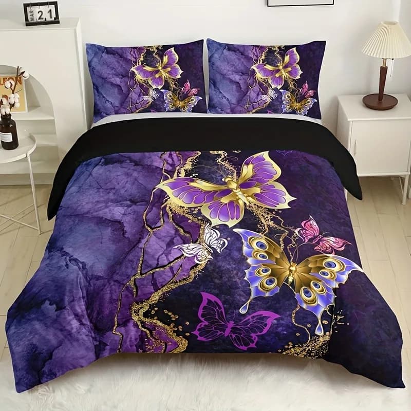Set di biancheria da letto con stampa digitale di fiori di farfalla popolari classici alla moda Copripiumino morbido e confortevole per la camera degli ospiti della camera da letto