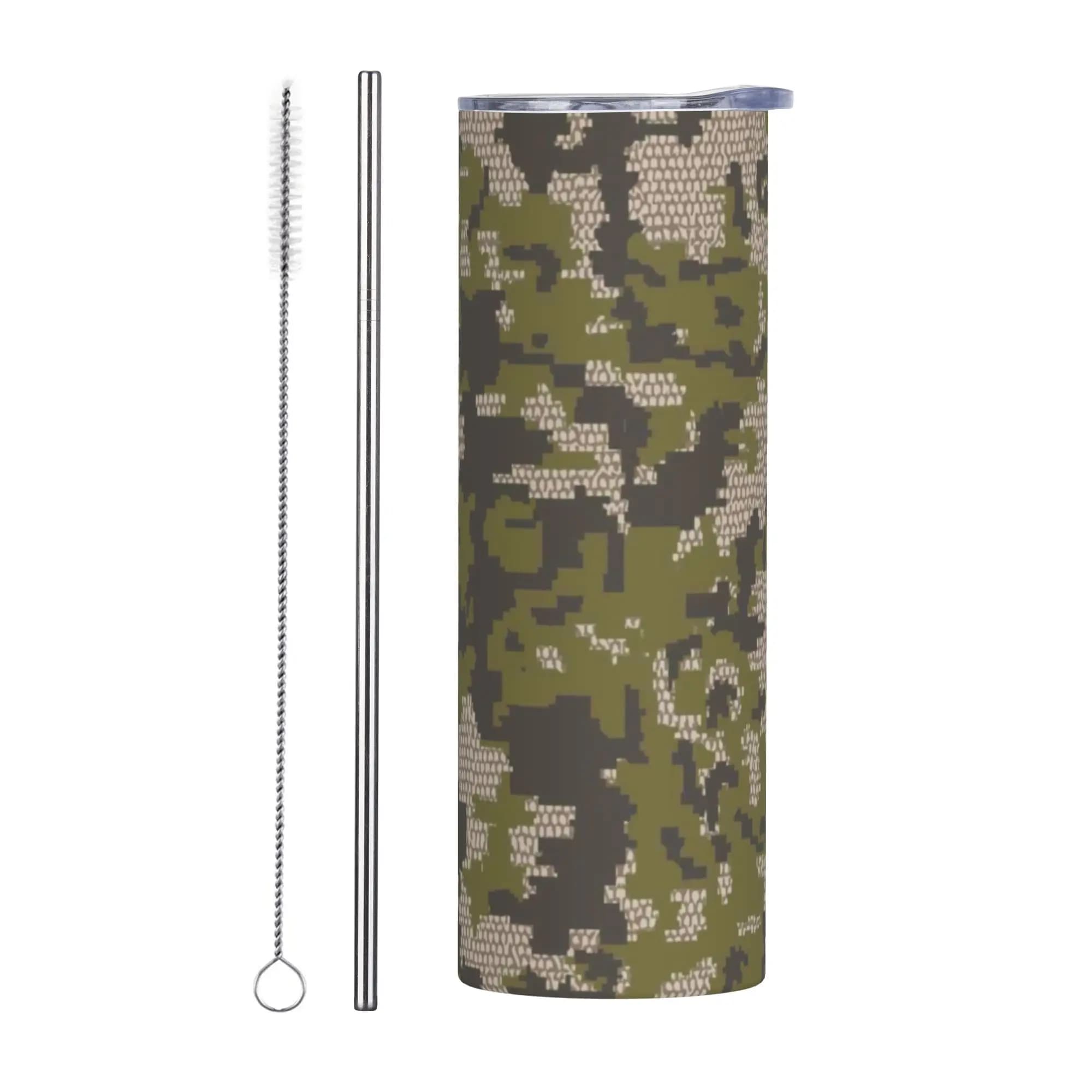 Borraccia Termica Isolante Wicked Camo Verde Camouflage con Coperchio, Cannuccia e Etichette - Tazza Sottovuoto in Acciaio Inossidabile a Doppia Parete