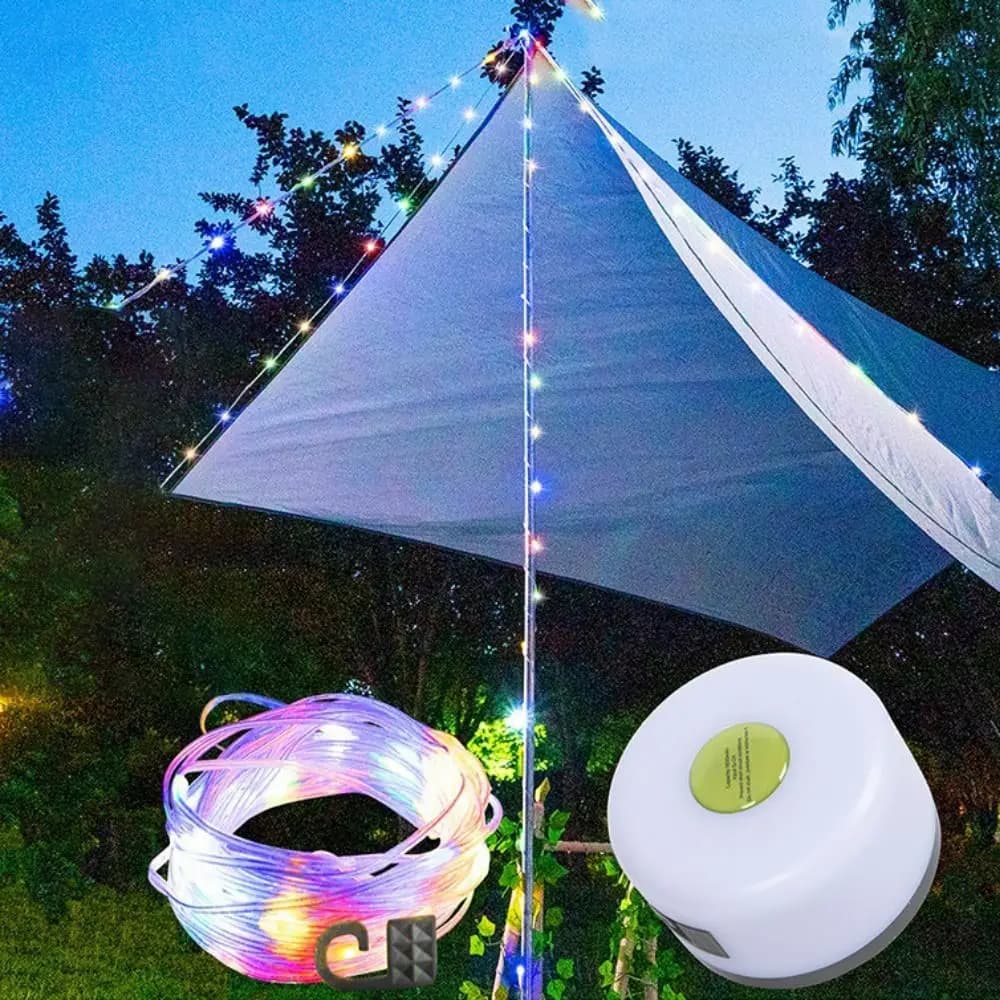 Lampada da campeggio esterna da 10 m Lampada da fata a LED con ricarica USB impermeabile pieghevole con 8 modalità Lampada da esterno con nastro di misurazione