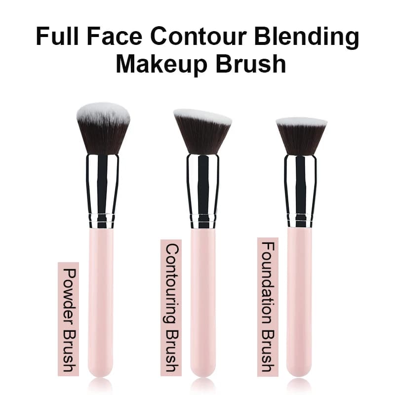 Set di pennelli per trucco da 3 pezzi, pennello piatto per fondotinta Kabuki per polvere di crema liquida, miscelazione del contorno integrale, fondotinta viso grande M