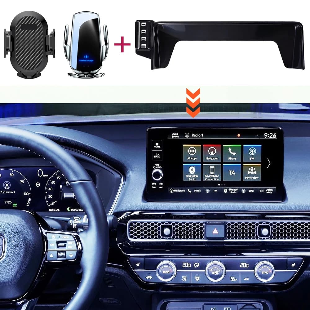 Supporto per telefono per auto per Honda Civic 11th Gen 2022 2023 2024 Pannello schermo Base fissa 15W Ricarica wireless Supporto per telefono Supporto per auto