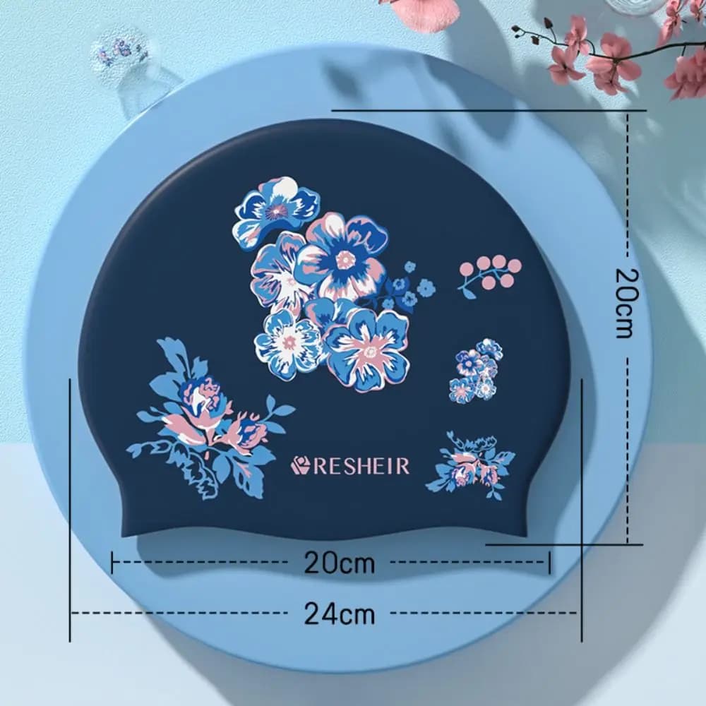 Lightweight Silicone Swimming Cap Waterproof Elastic Diving Cap Protect Ears Flower Pattern Bathing Cap Natatorium