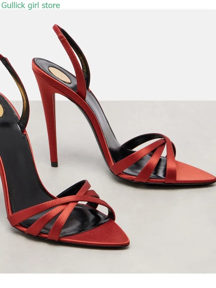 Slingback Sandals with Back Strap in Satin, Sexy, Toe, With Spilled Heel, Collection Runway 2026, Elegant Women's Shoes for Spring Summer