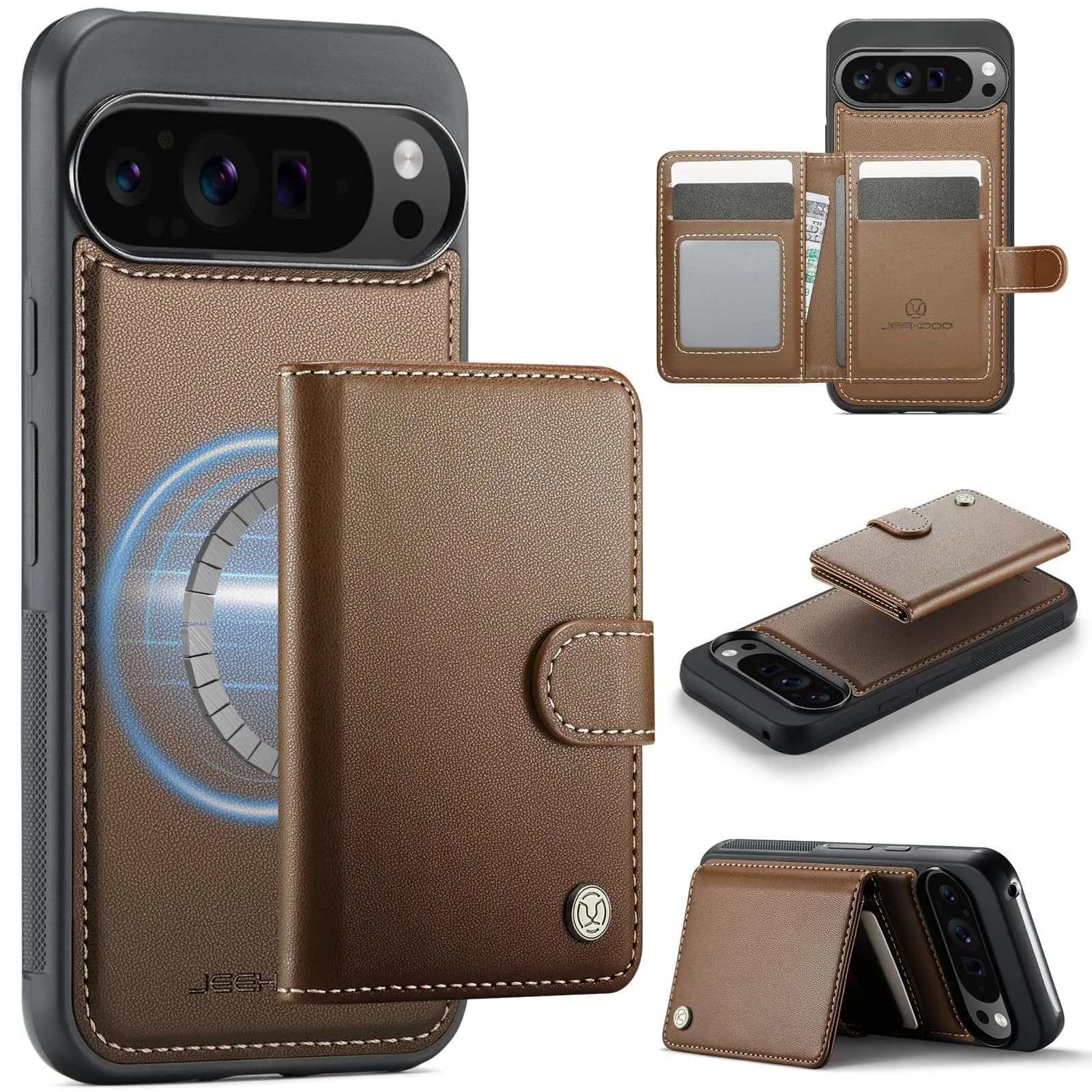 Custodia a portafoglio per Google Pixel 10 9 Pro XL 9A, porta carte magnetico staccabile 2 in 1 premium, con copertura antiurto con blocco RFID