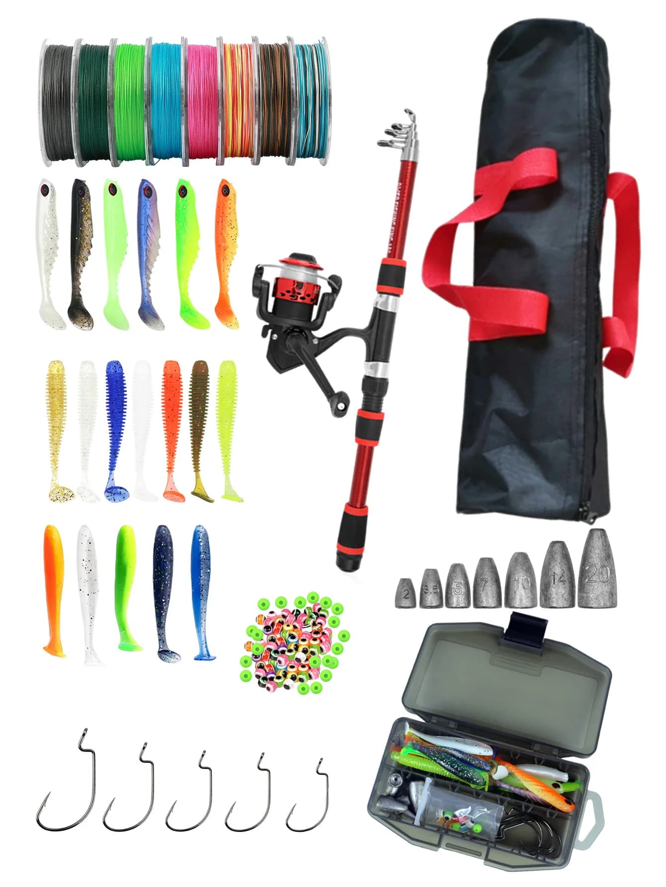 Fishing Rod Reel Combos Collapsible Fishing Rod Kit, Telescopic Fishing Pole Spinning Reels+Lures Hooks+Tackle Bag+ Accessories