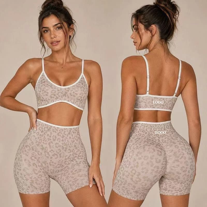 2PCS High Quality Yoga SetNew Leopard Print Sports Underwear, Shockproof Butt Lift Workout Sports Trousers Women Activewear