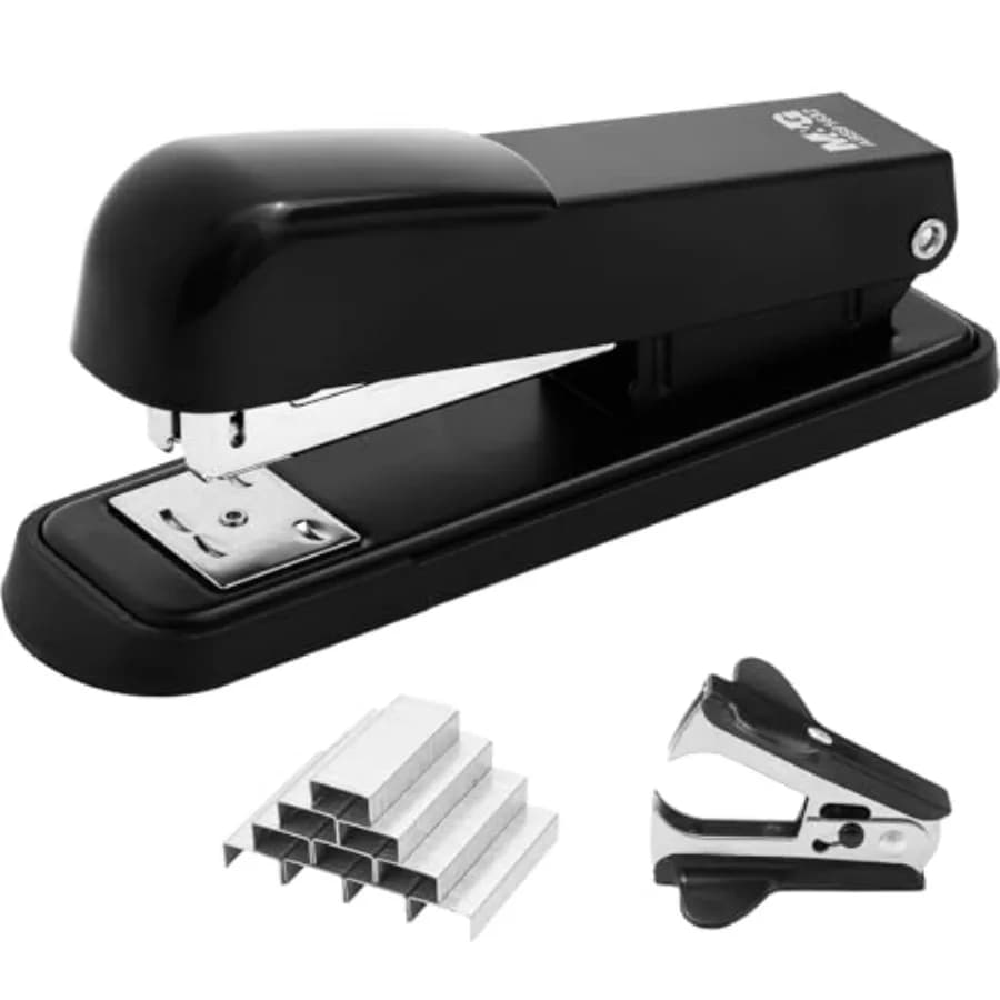 Desktop Stapler Office Stapler with 1000 Staples and Remover, Capacity, Metal Staplers for Desk, Two Binding Modes, Black